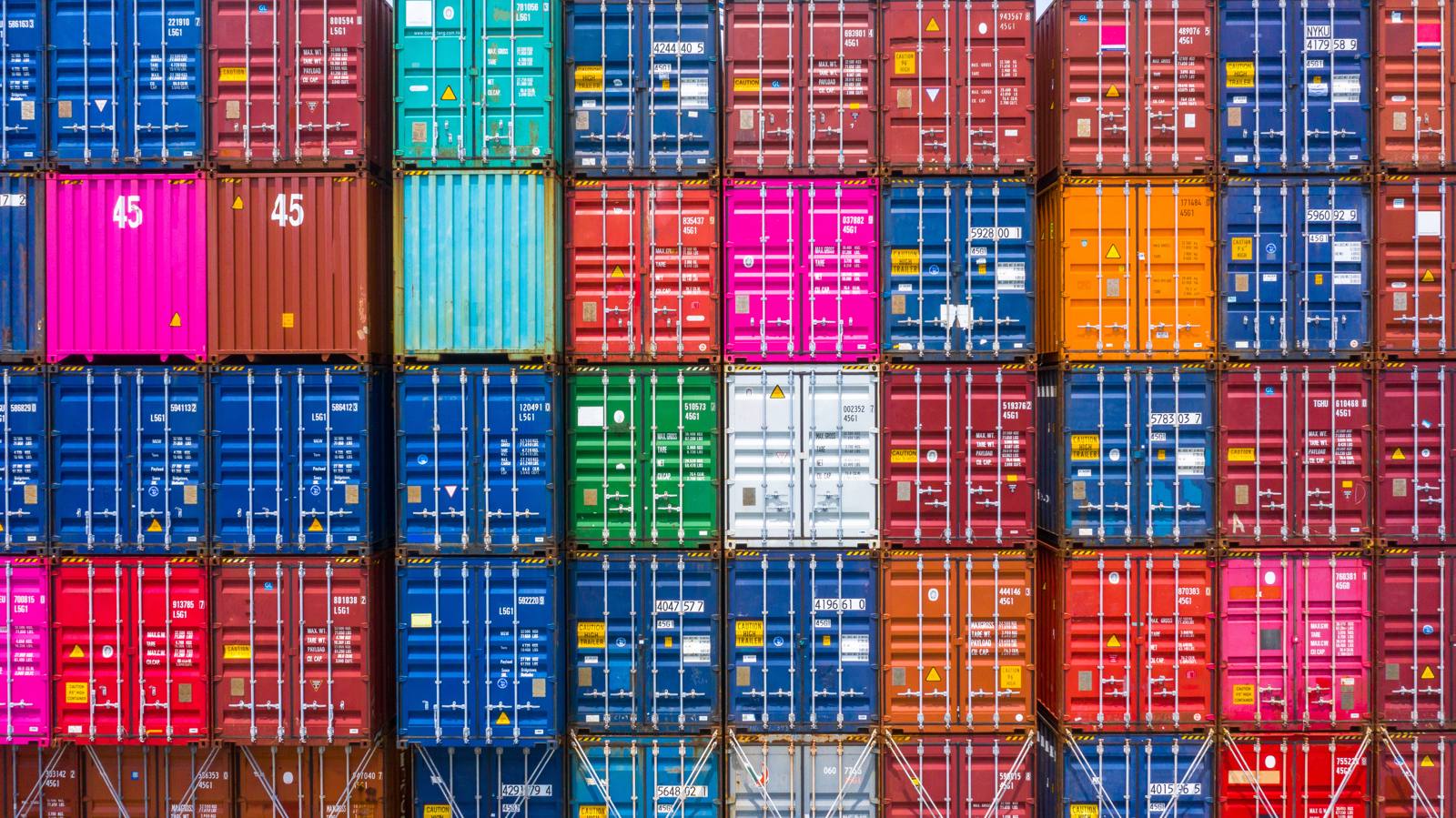 Stacked shipping containers at a port
